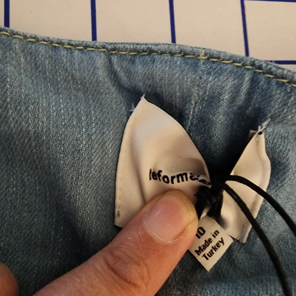 Reformation Sebastien Denim Midi Dress Broken Button NWT Size 10 - Picture 9 of 13